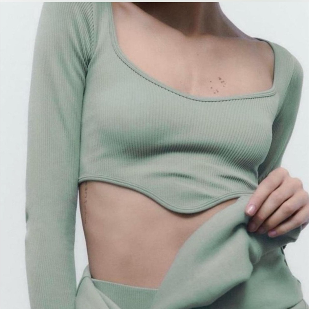 Zara Mint Green Ribbed Top